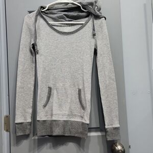 SO Gray Waffle Knit Thermal Long Sleeve Hoodie Kangaroo Pocket 2 tone Tee small